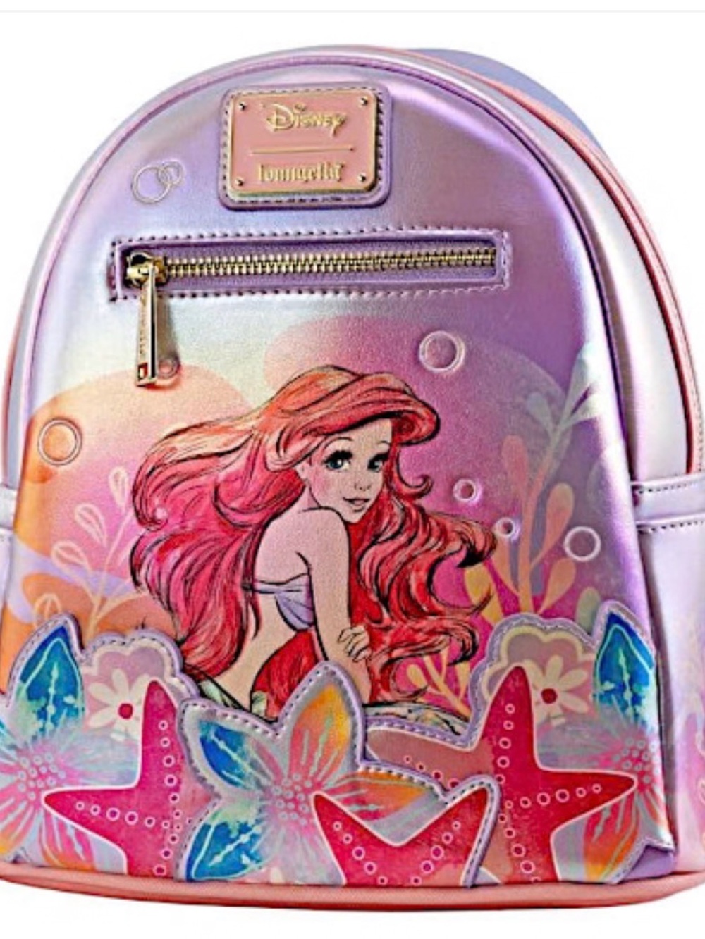 Loungefly Holographic Ariel Mini Backpack in Pink and Purple